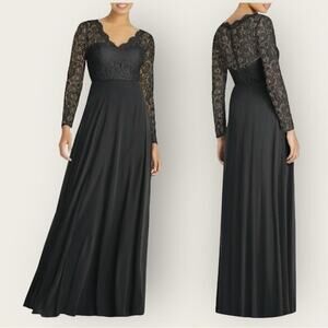NWT | Dessy Collection | Long Sleeve Lace & Chiffon Bridesmaid Gown | Black | 8